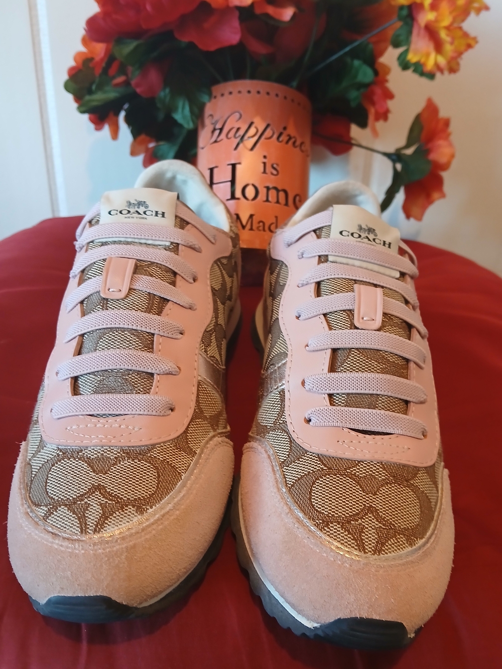 Coach Pink Signature Jacquard Lace-Up Sneakers - Picture 3 of 4
